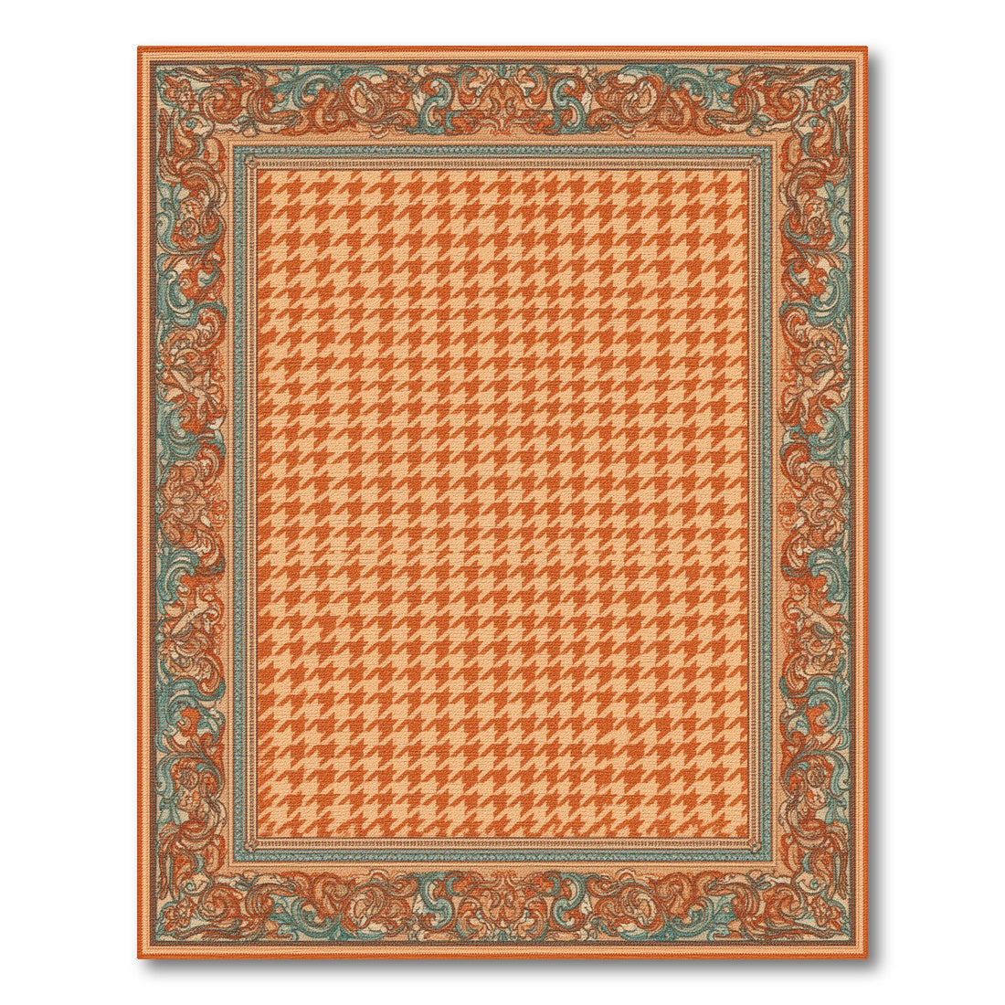 Orange Houndstooth Bordered Area Rug