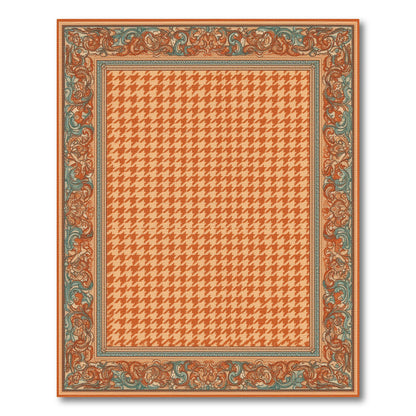 Orange Houndstooth Bordered Area Rug