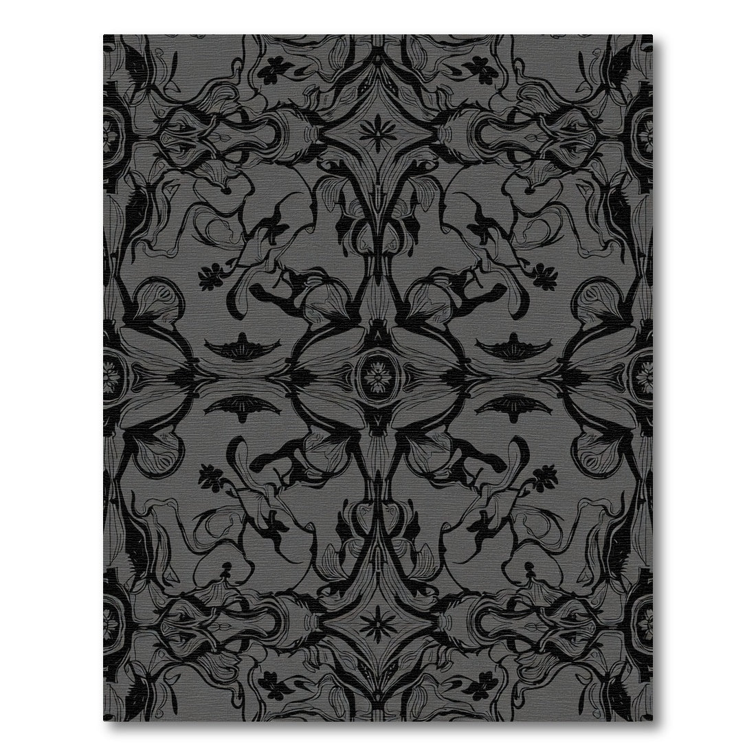 Dark Gray Ornate Floral Vine Rug