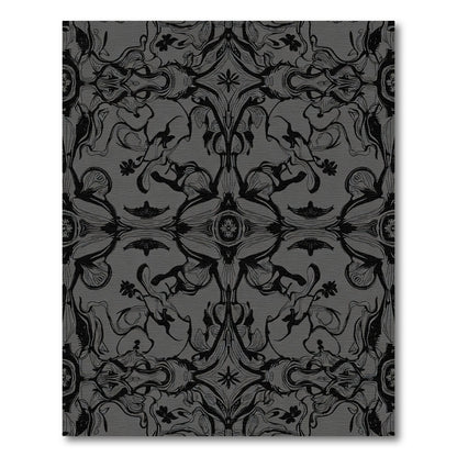 Dark Gray Ornate Floral Vine Rug