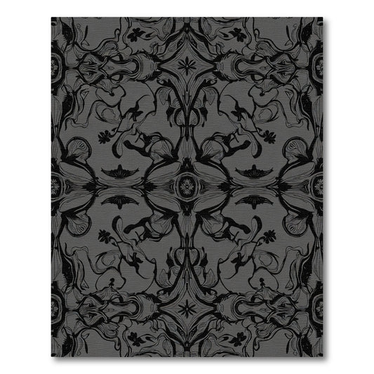 Dark Gray Ornate Floral Vine Rug