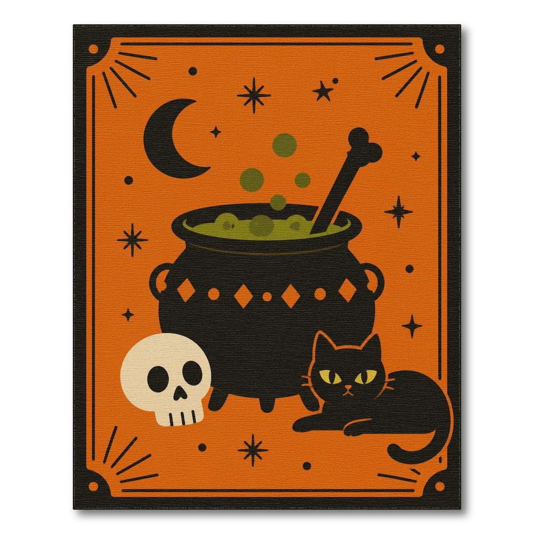 Halloween Cauldron Black Cat Orange Area Rug