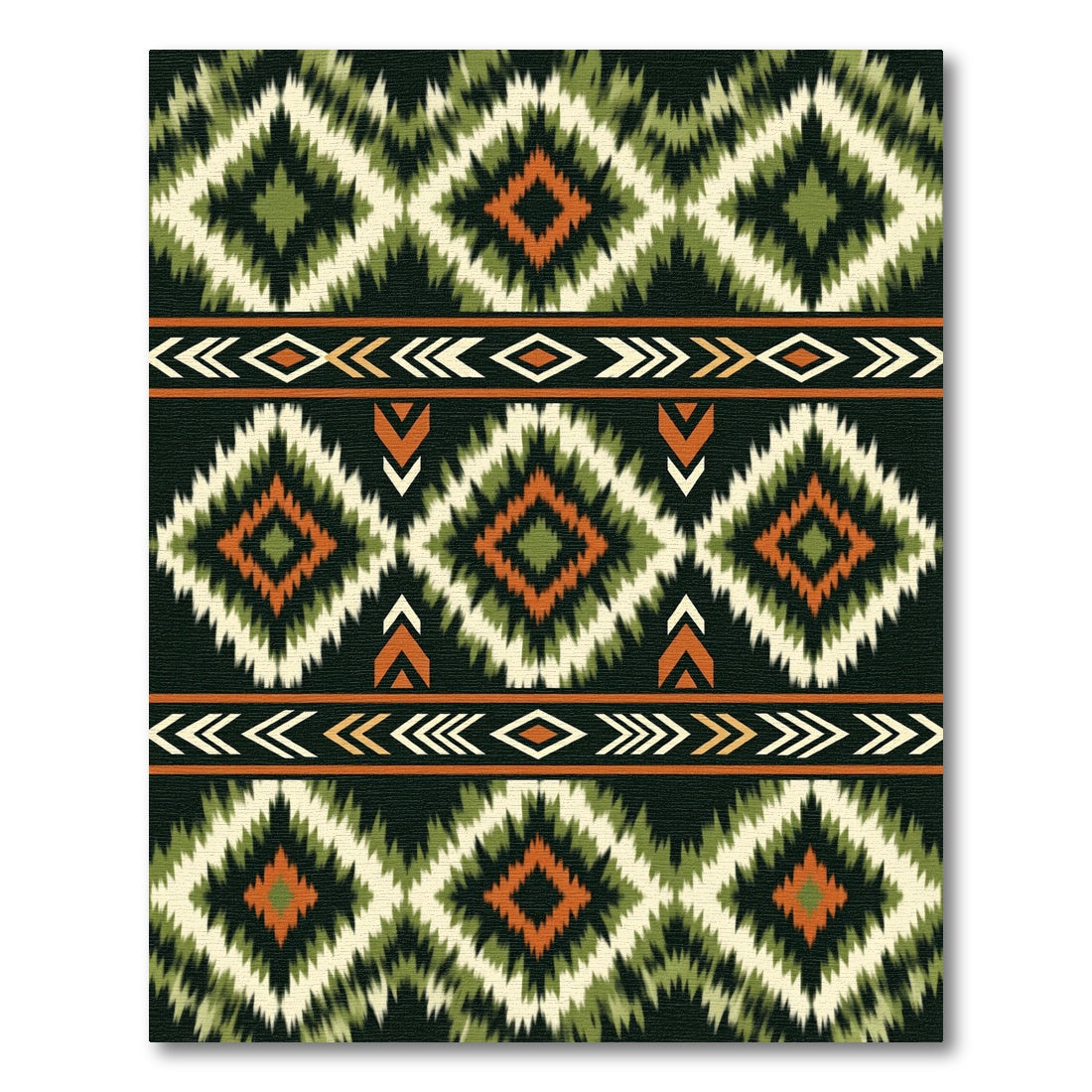 Tribal Diamond Green Orange Stripe Rug