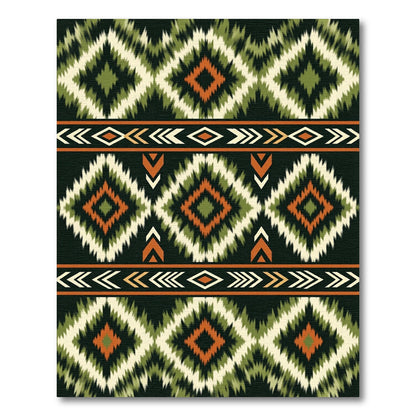 Tribal Diamond Green Orange Stripe Rug