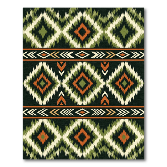 Tribal Diamond Green Orange Stripe Rug
