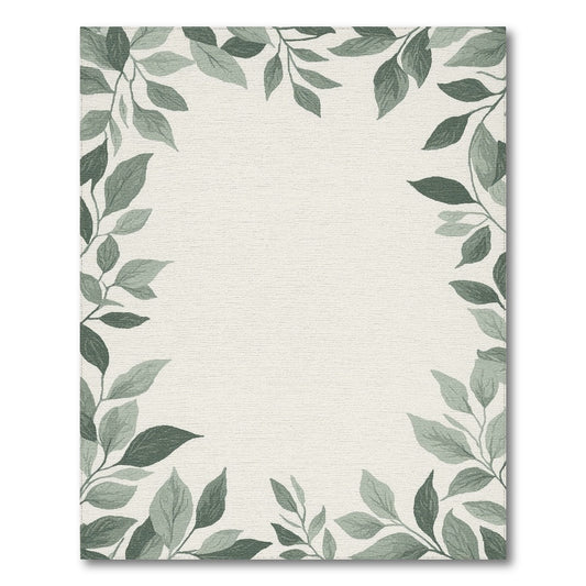 Floral Vintage Green Leaf Border Washable Area Rug