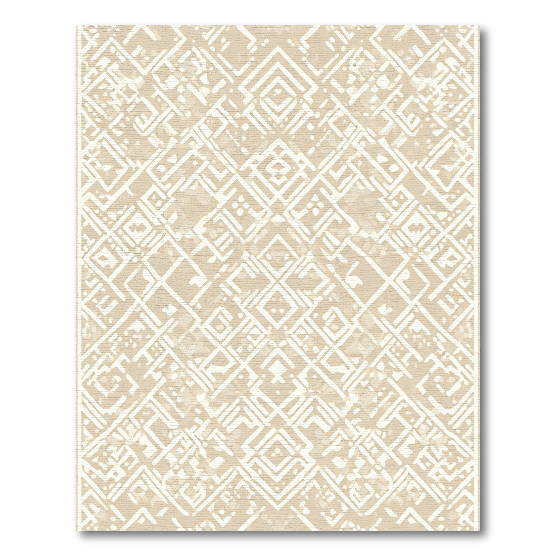 Cream White Geometric Texture Rug