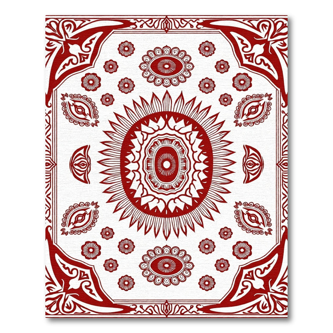 Crimson Sunburst Mandala Medallion Rug