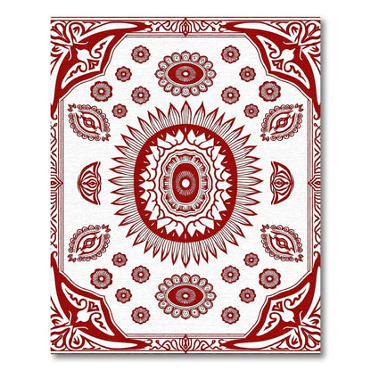 Crimson Sunburst Mandala Medallion Rug