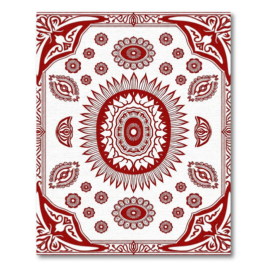 Crimson Sunburst Mandala Medallion Rug