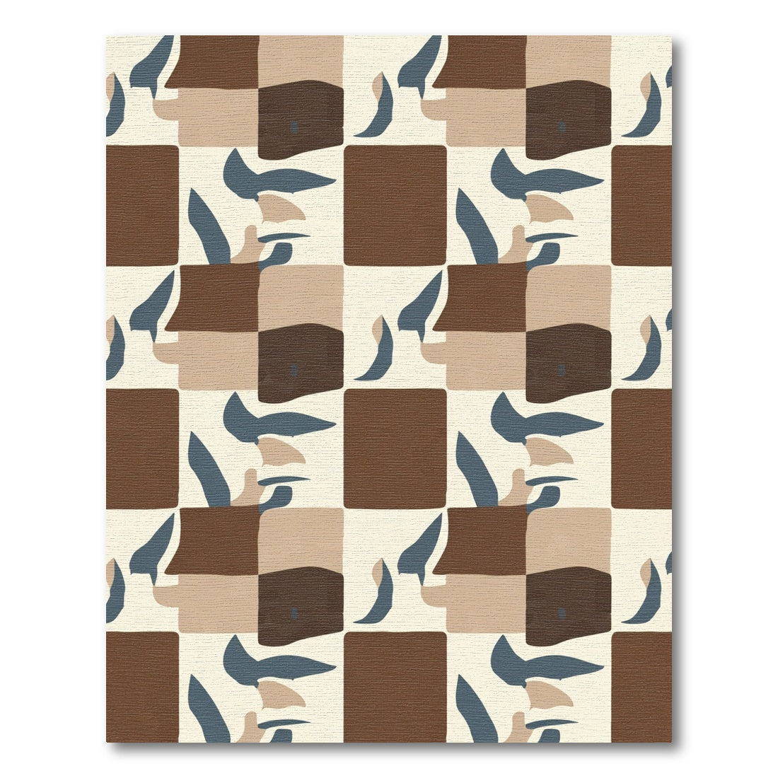 Abstract Mocha Cubist Faces Rug
