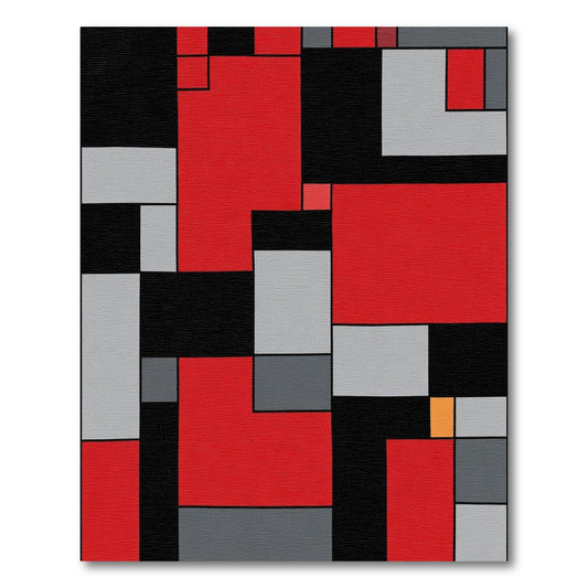 Modern Red Black Geometric Block Rug