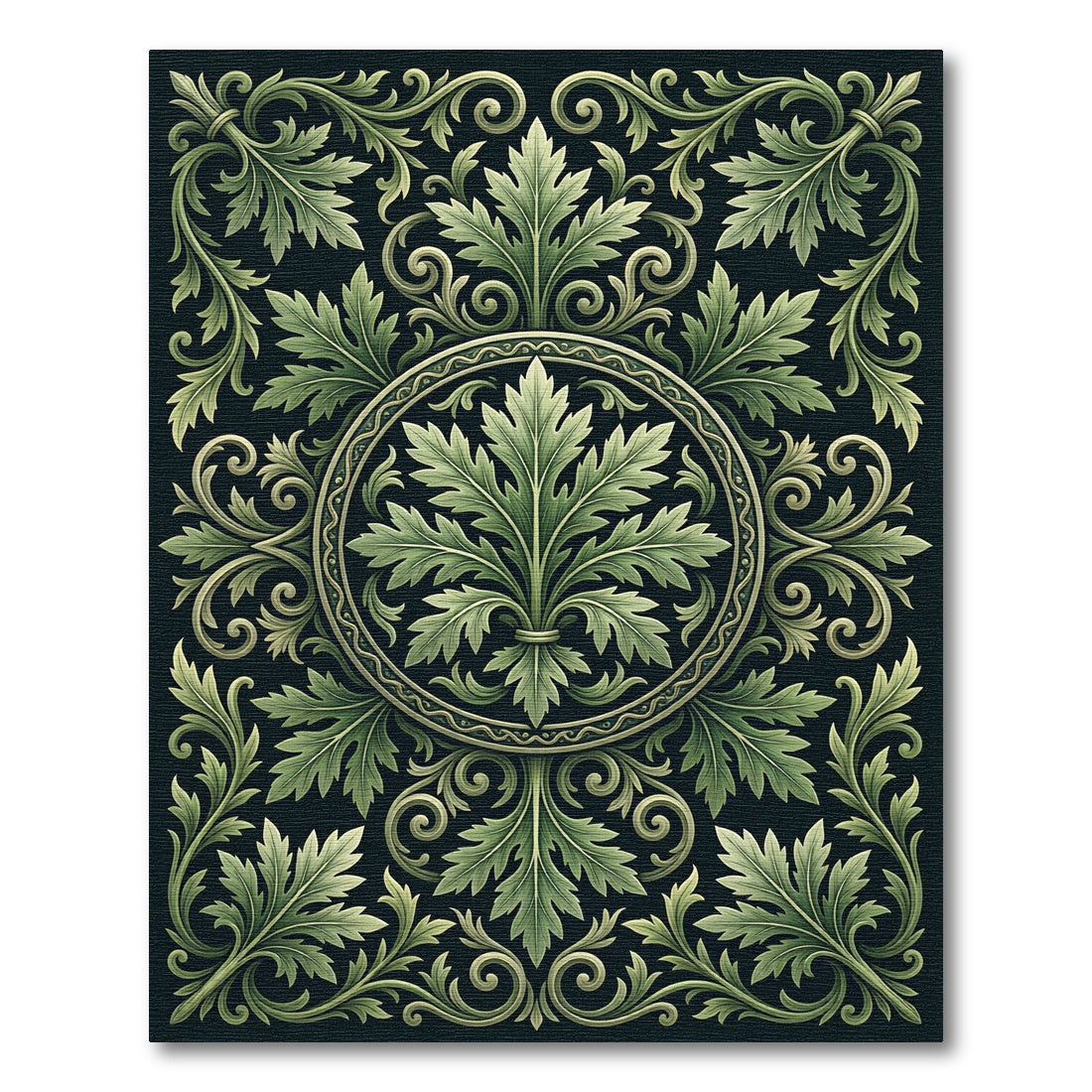 Verdant Leaf Scrollwork Medallion Rug