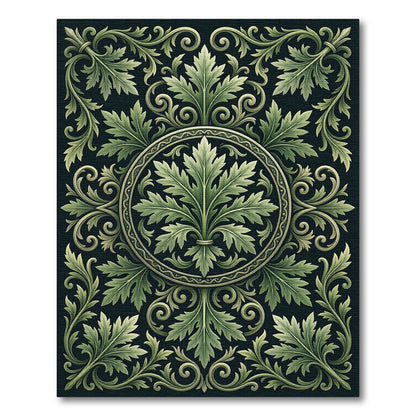 Verdant Leaf Scrollwork Medallion Rug
