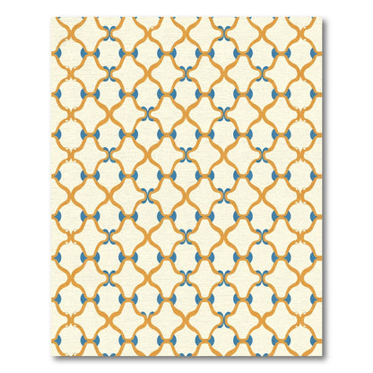 Ornate Golden Arcs Blue Dots Rug