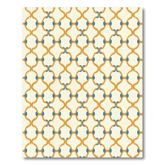 Ornate Golden Arcs Blue Dots Rug