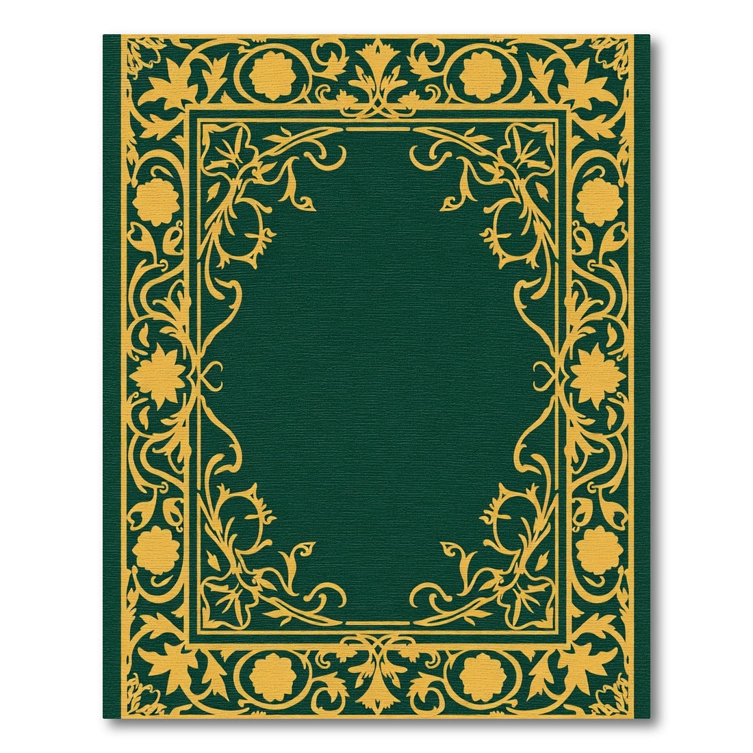 Ornate Yellow Swirls Border Green Rug