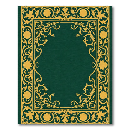 Ornate Yellow Swirls Border Green Rug