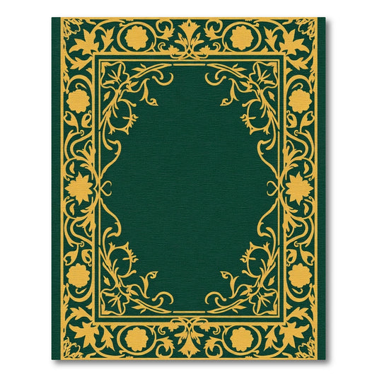Ornate Yellow Swirls Border Green Rug