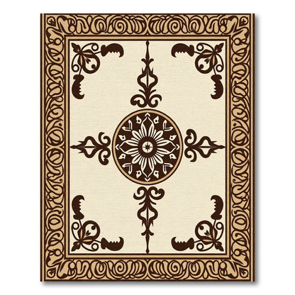 Brown Cream Ornamental Medallion Border Rug