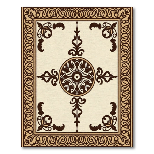 Brown Cream Ornamental Medallion Border Rug