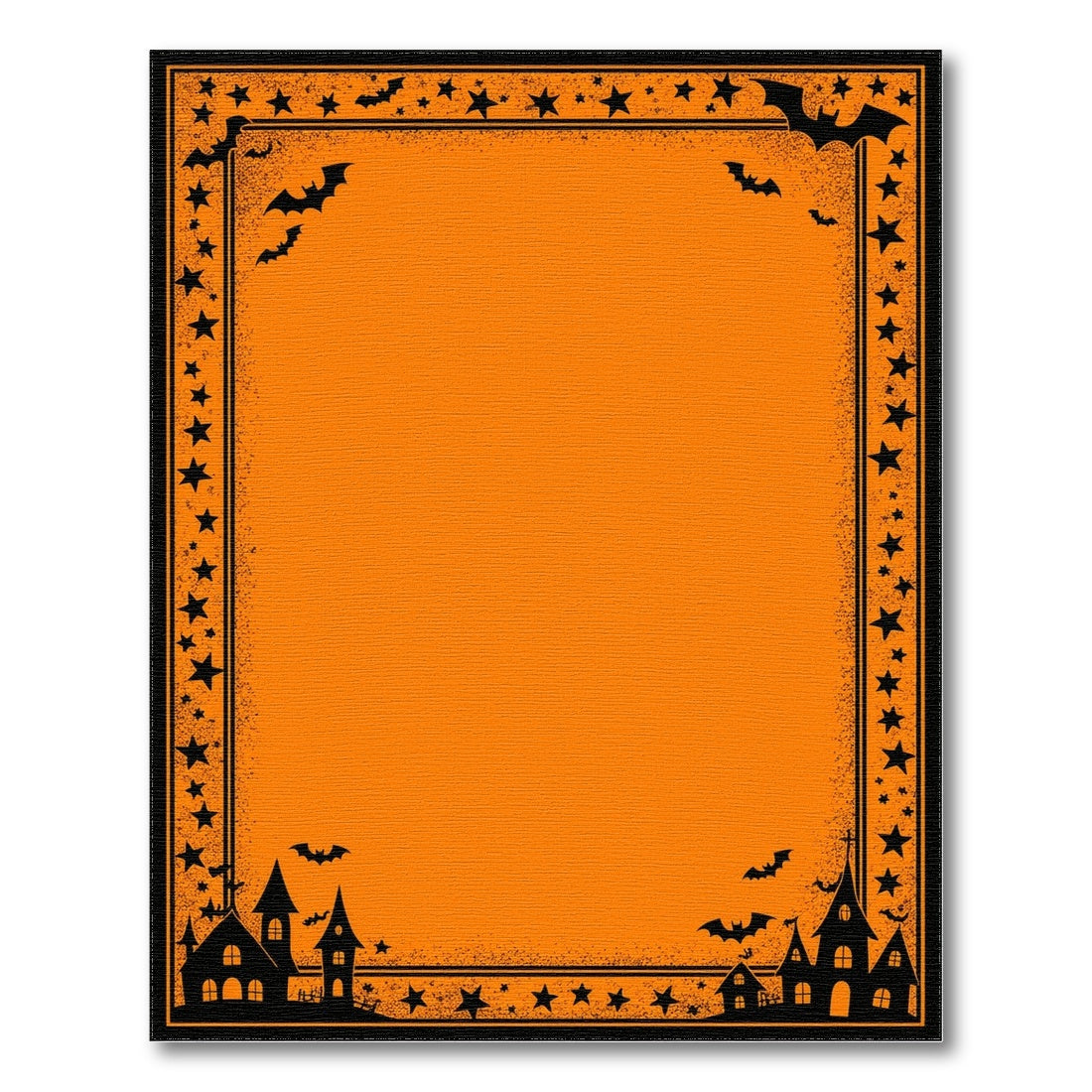 Orange Halloween Area Rug with Bats and Haunted Houses