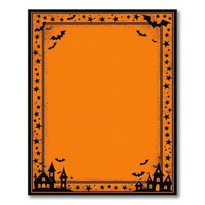 Orange Halloween Area Rug with Bats and Haunted Houses