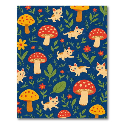 Whimsical Kittens And Mushrooms Meadow Rug