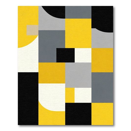 Abstract Yellow Gray Geometric Blocks Rug