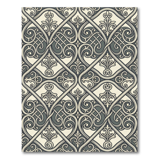 Vintage Gray Elaborate Intertwined Scroll Rug
