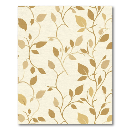 Golden Beige Vine Leaf Artwork Rug