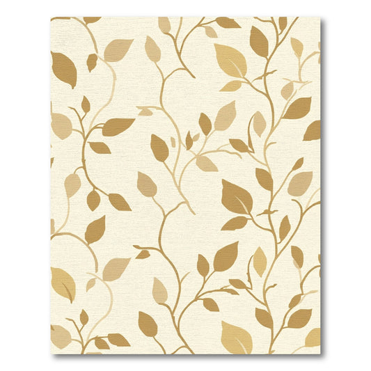 Golden Beige Vine Leaf Artwork Rug