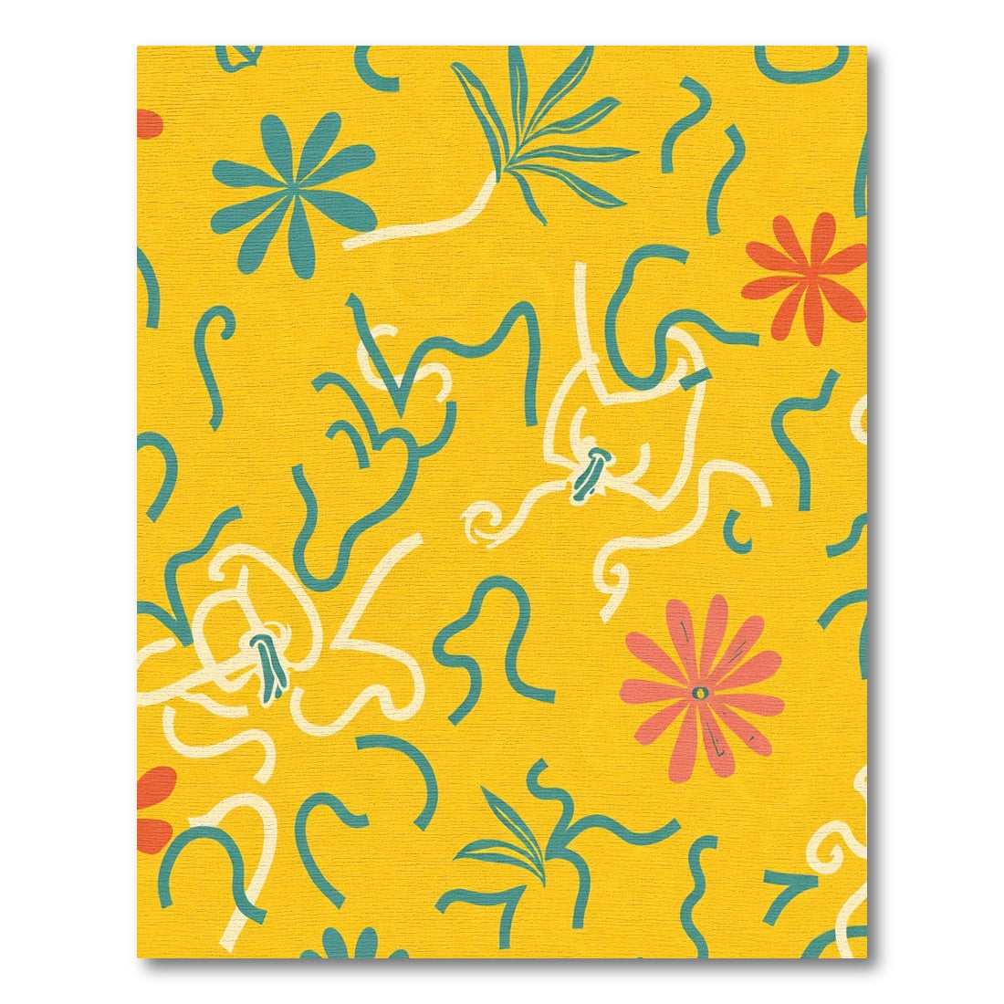 Golden Yellow Floral Abstract Swirls Rug