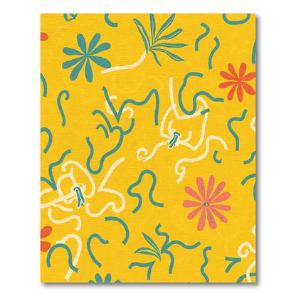 Golden Yellow Floral Abstract Swirls Rug