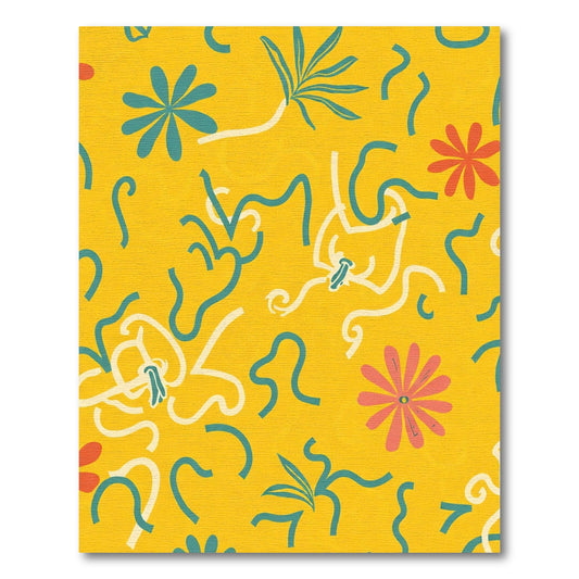 Golden Yellow Floral Abstract Swirls Rug