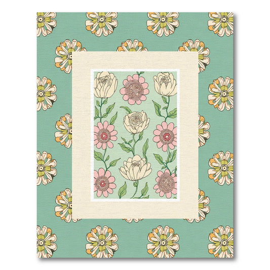 Retro Teal Cream Floral Arrangement Rug