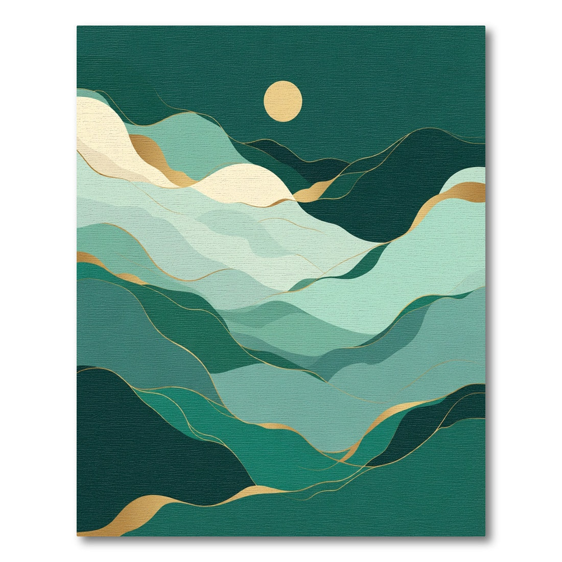 Emerald Green Wavy Landscape Gold Trim Rug