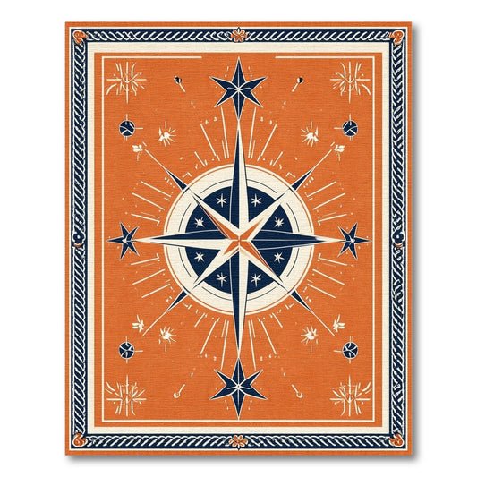 Orange Nautical Compass Rose Area Rug