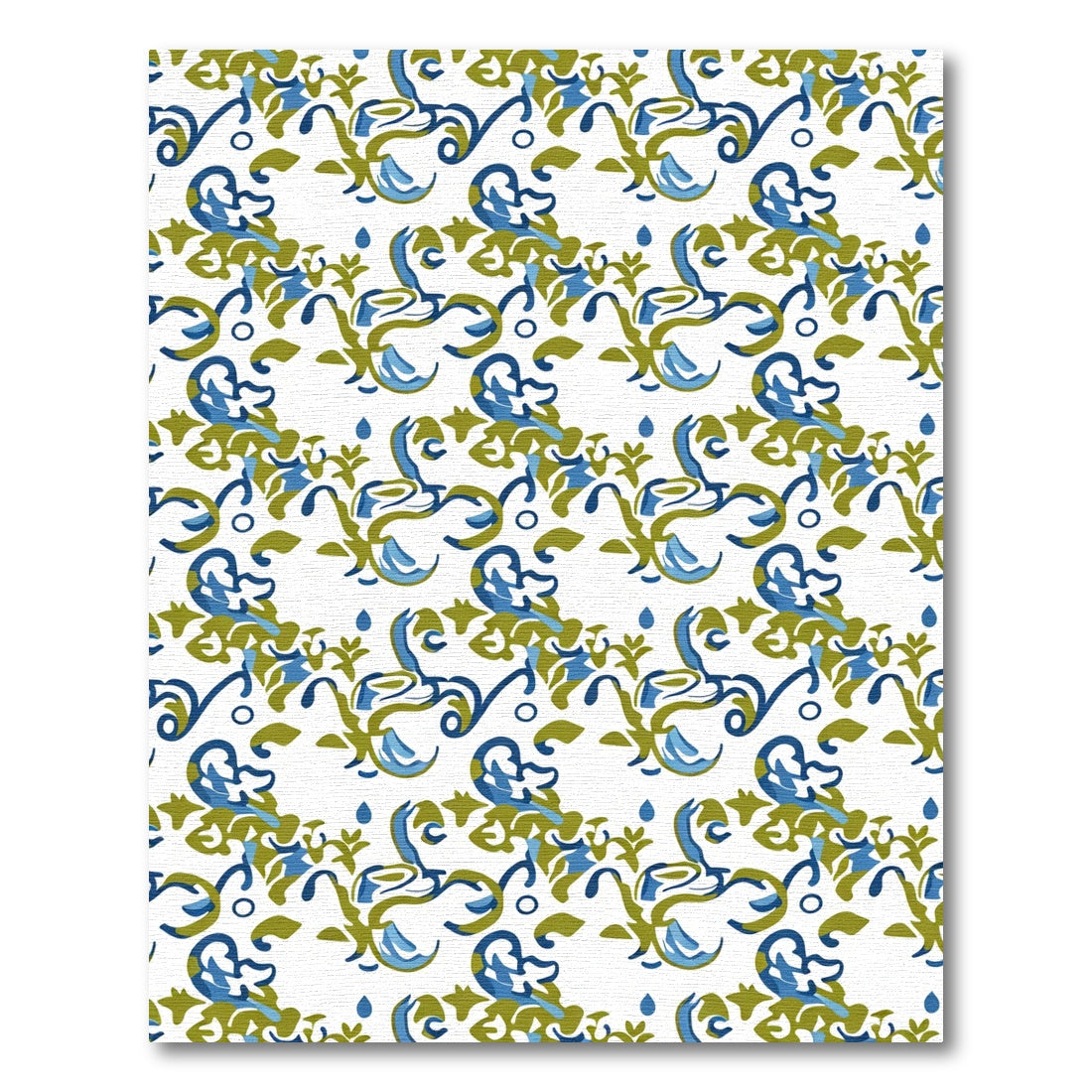 Blue Green Swirl Floral Damask Rug