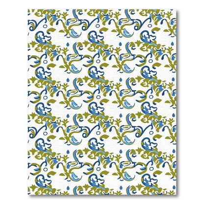 Blue Green Swirl Floral Damask Rug