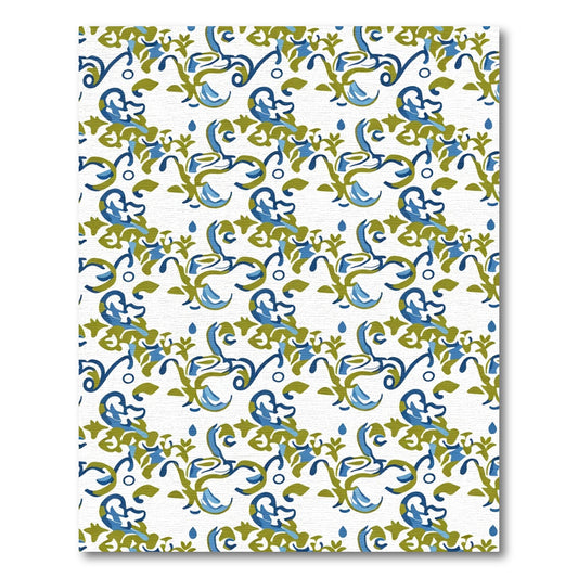 Blue Green Swirl Floral Damask Rug