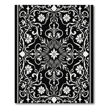 Elegant Black White Floral Scroll Rug