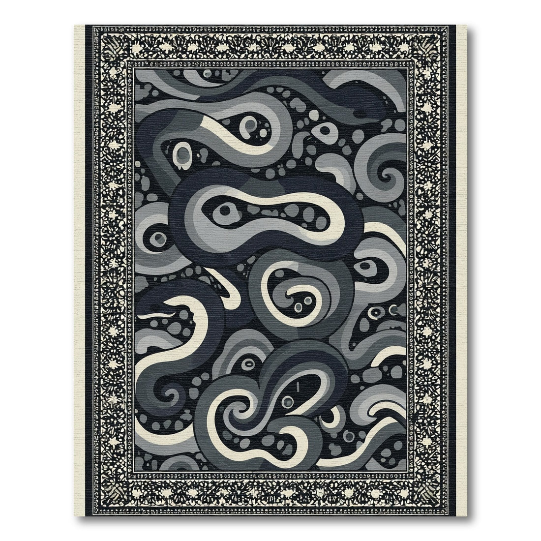 Dark Gray Swirl Serpent Brocade Rug