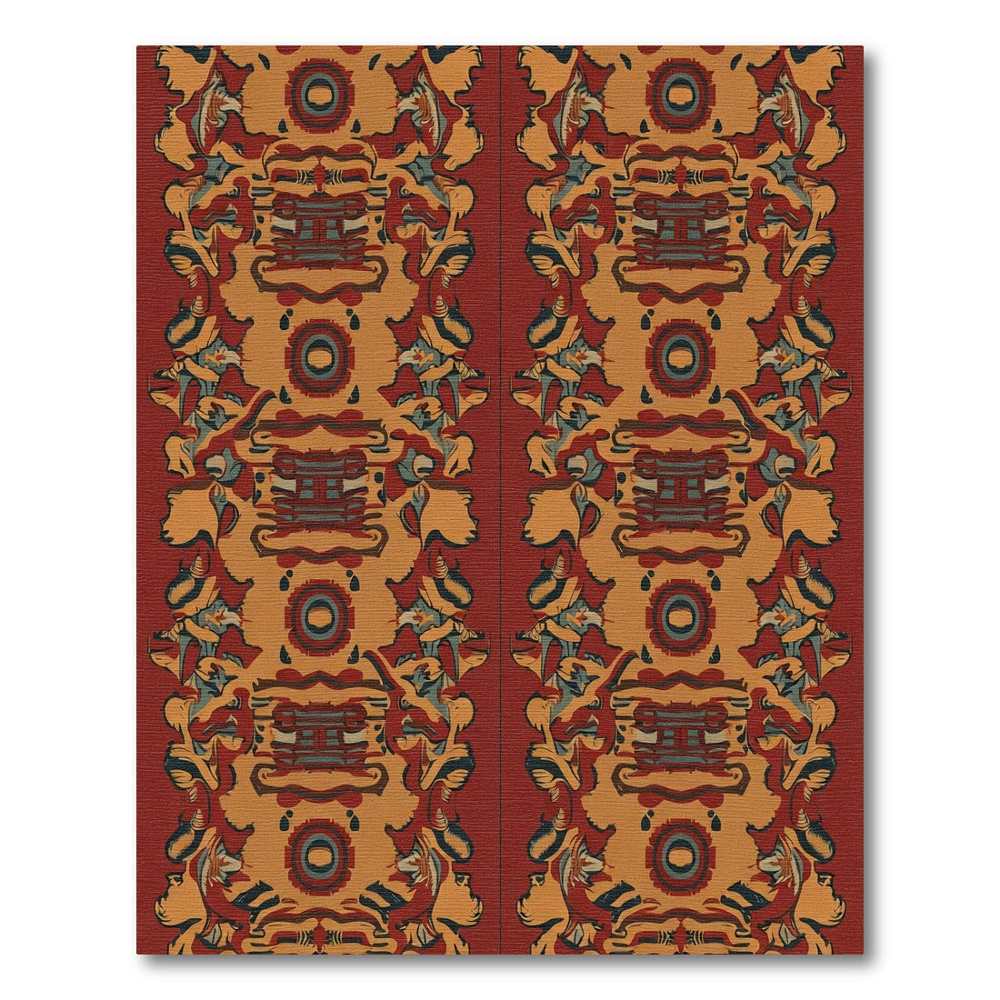 Red Ochre Abstract Tribal Border Rug