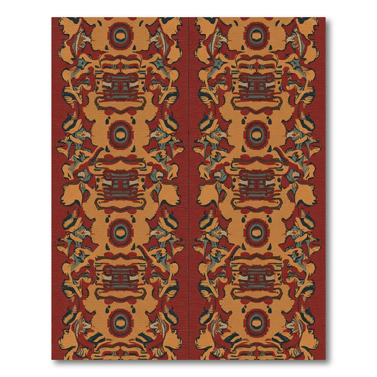 Red Ochre Abstract Tribal Border Rug