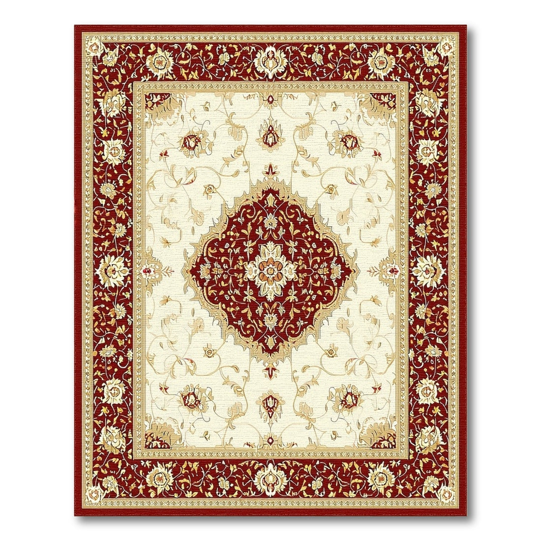 Red Persian Floral Area Rug with Ivory Center