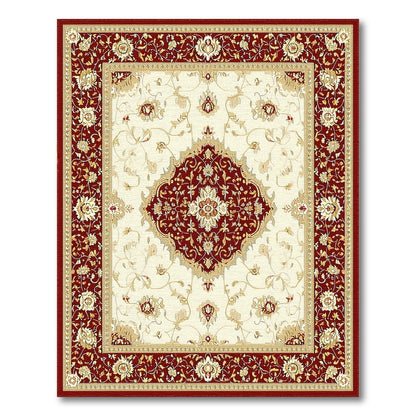 Red Persian Floral Area Rug with Ivory Center