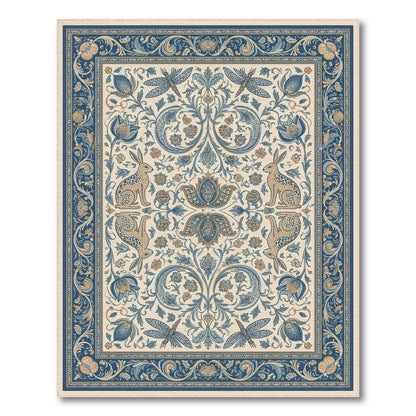 Blue Teal Floral Vintage Rabbit Area Rug
