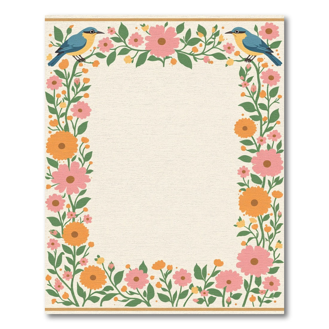 Whimsical Floral Bird Border Rug