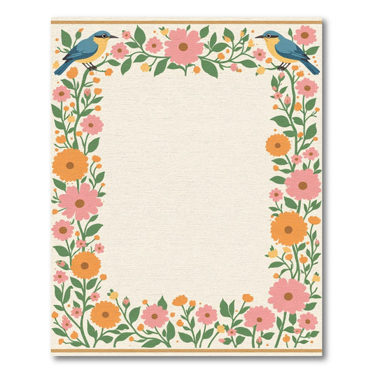 Whimsical Floral Bird Border Rug